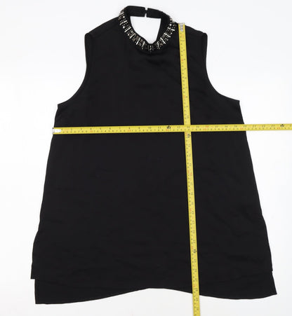 Papaya Womens Black Beaded High Neck Sleeveless Tunic Blouse Size 12