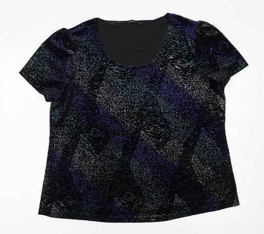 BM Collection Women's Blue Animal Print Velvet T-Shirt Size 20