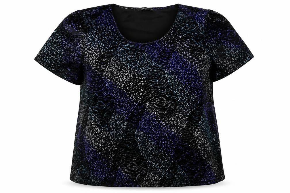 Bonmarché Women's Blue Animal Print Velvet T-Shirt Size 20