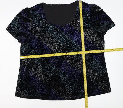 BM Collection Women's Blue Animal Print Velvet T-Shirt Size 20