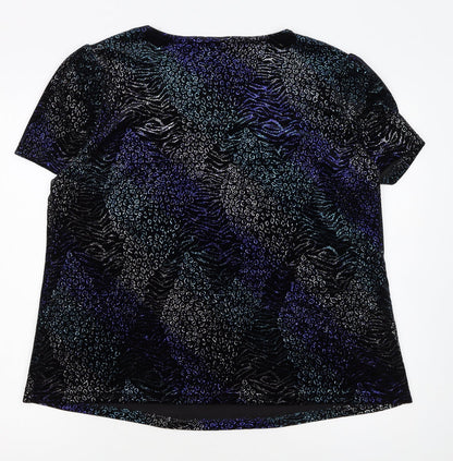 BM Collection Women's Blue Animal Print Velvet T-Shirt Size 20