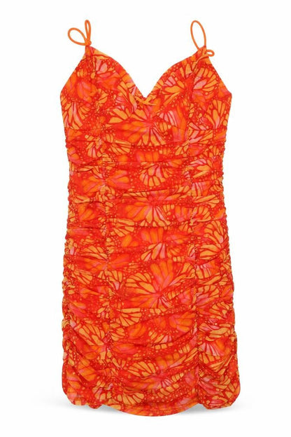 Urban Outfitters Women's Orange Butterfly Ruched Bodycon Dress Size M