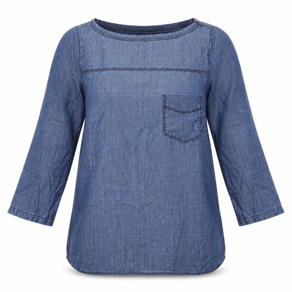 Papaya Women’s Blue Lyocell Chambray Blouse Size 10 3/4 Sleeve