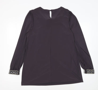 Wallis Women Purple Beaded Collar Long Sleeve Blouse UK 16
