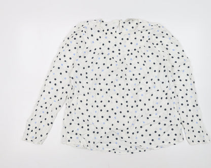 Next Womens White Polka Dot Long Sleeve Viscose Tunic Blouse Size 10