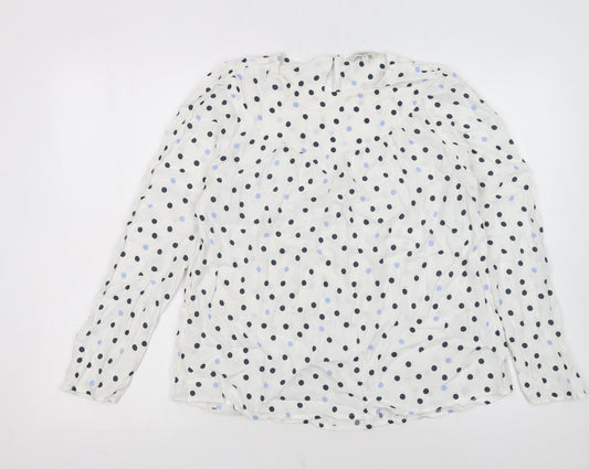 Next Womens White Polka Dot Long Sleeve Viscose Tunic Blouse Size 10