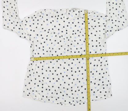 Next Womens White Polka Dot Long Sleeve Viscose Tunic Blouse Size 10