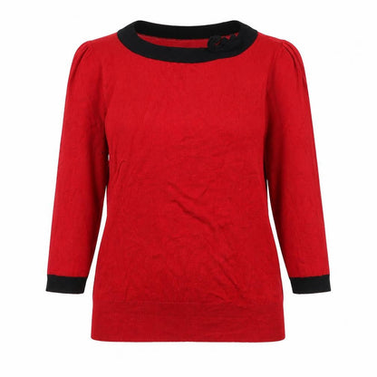 Wallis Women Red Black Trim 3/4 Sleeve Pullover Jumper Size 14