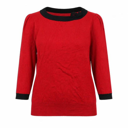 Wallis Women Red Black Trim 3/4 Sleeve Pullover Jumper Size 14