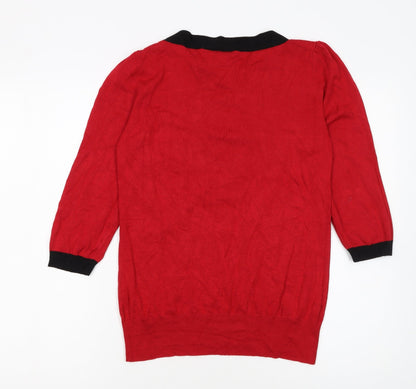 Wallis Women Red Black Trim 3/4 Sleeve Pullover Jumper Size 14