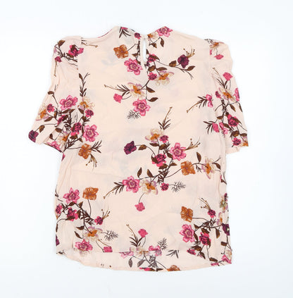 New Look Women’s Beige Floral Tunic Blouse Size 10 Short Sleeve Viscose