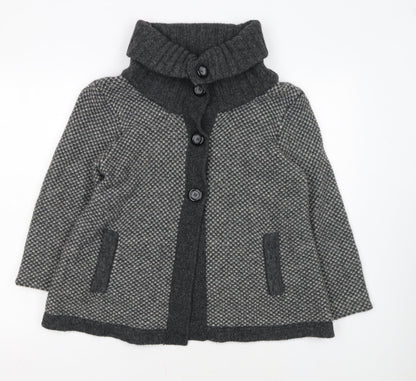 Marks and Spencer Women's Grey Wool Blend Roll Neck Button Cardigan UK 16
