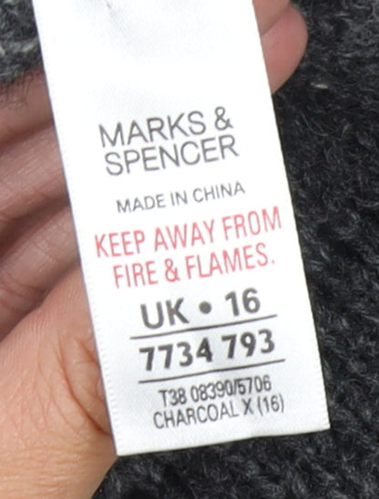 Marks and Spencer Women's Grey Wool Blend Roll Neck Button Cardigan UK 16
