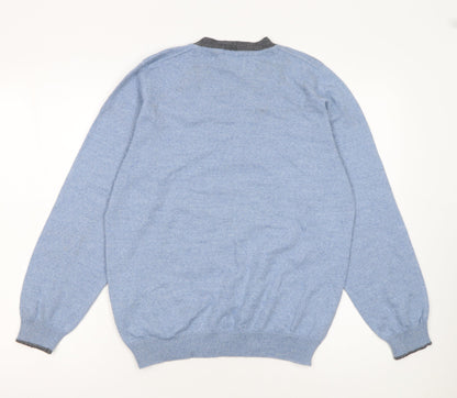 Marks and Spencer Men’s Blue V-Neck Wool Blend Jumper Medium