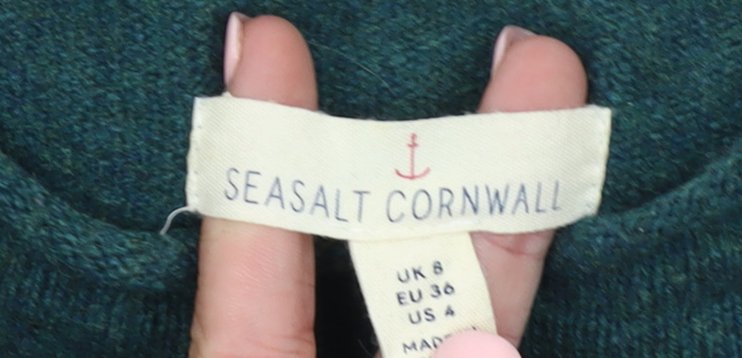 Seasalt Cornwall Women's Green Wool Blend Pullover Jumper UK 8