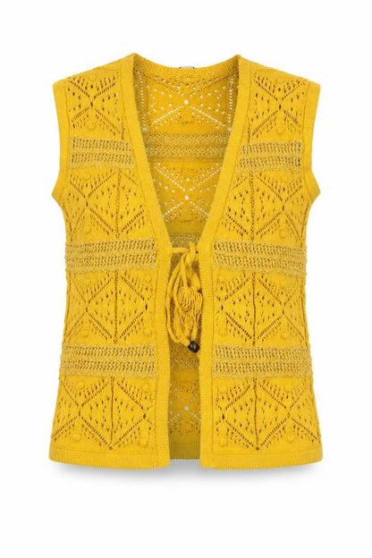 Marks & Spencer Women’s Yellow Open Knit Crochet Tasselled Vest XS