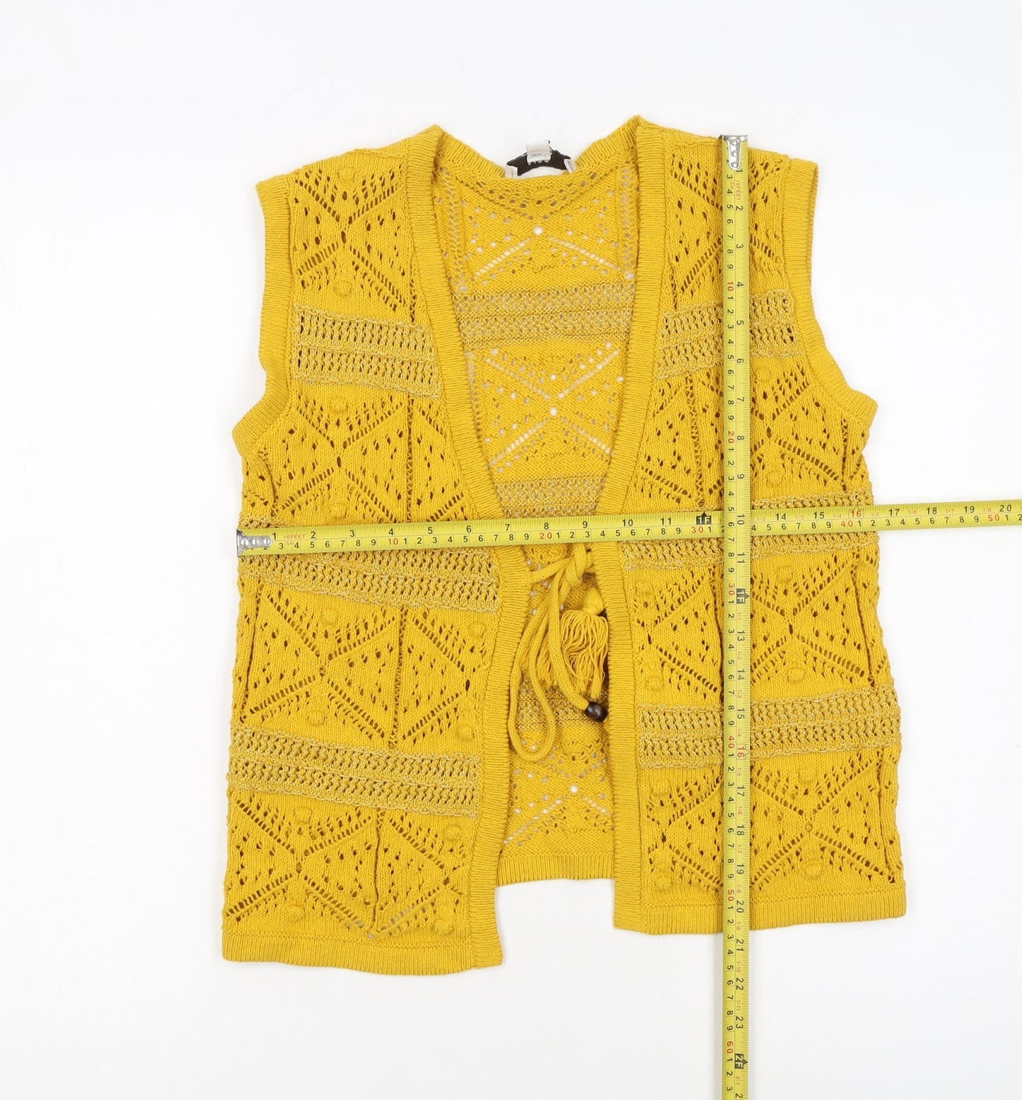 Marks and Spencer Women’s Yellow Open Knit Crochet Tasselled Vest XS