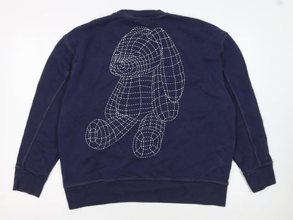 Zara Women Navy Blue 3D Rabbit Embroidered Pullover Sweatshirt M