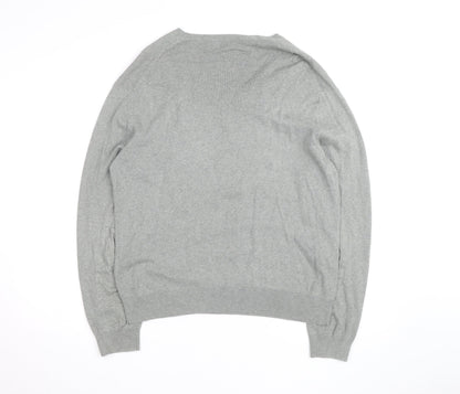Ralph Lauren Men's Grey V-Neck Cotton Jumper Size M
