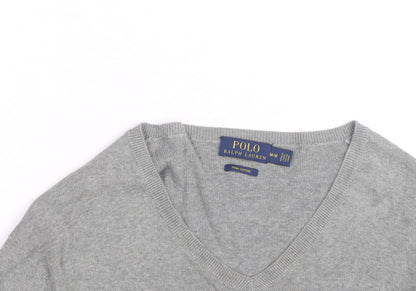 Ralph Lauren Men's Grey V-Neck Cotton Jumper Size M