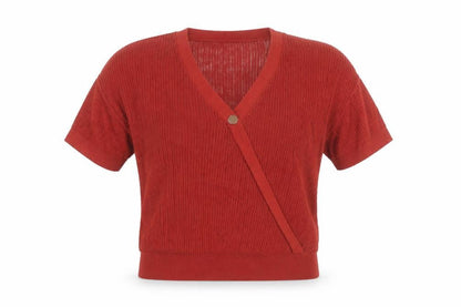 Phase Eight Women Red Knit Wrap Cardigan M V-Neck Short Sleeve