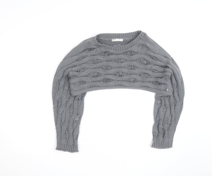 Pull & Bear Women Grey Open-Knit Cotton Shrug Jumper M