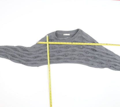 Pull & Bear Women Grey Open-Knit Cotton Shrug Jumper M