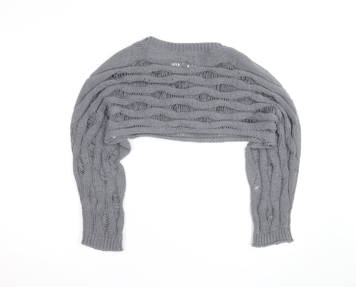 Pull & Bear Women Grey Open-Knit Cotton Shrug Jumper M