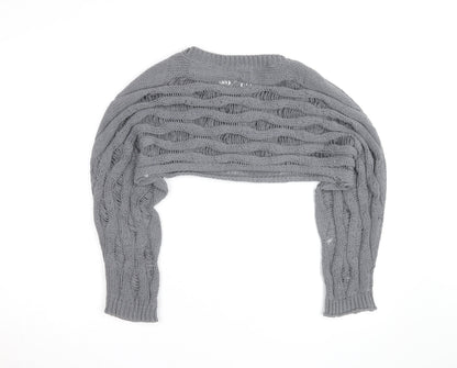 Pull & Bear Women Grey Open-Knit Cotton Shrug Jumper M