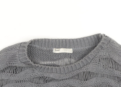 Pull & Bear Women Grey Open-Knit Cotton Shrug Jumper M