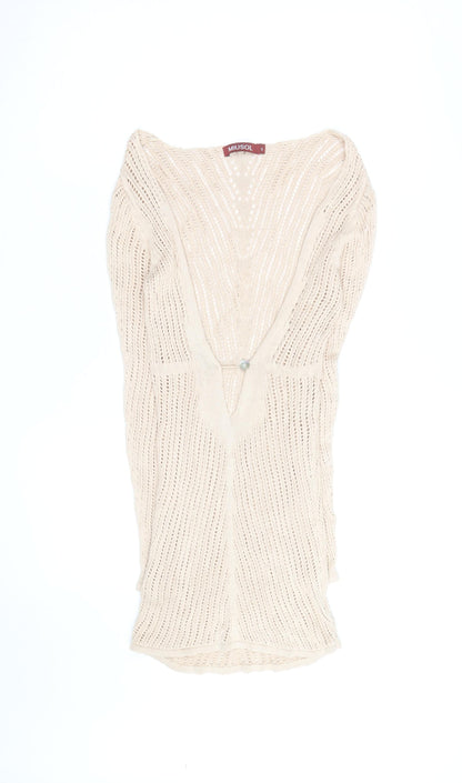 MIUSOL Women Beige Knit Bodycon Long Sleeve V-Neck Dress Size S