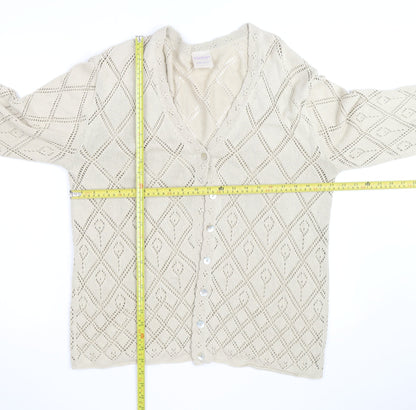 Mackays Women Beige 22 Plus V-Neck Open-Knit Cardigan