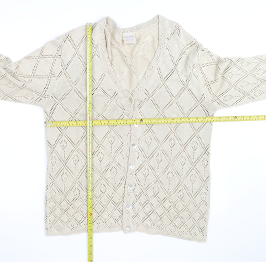 Mackays Women Beige 22 Plus V-Neck Open-Knit Cardigan