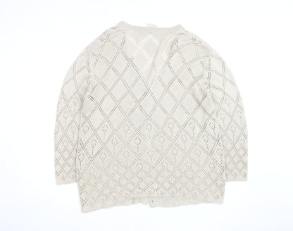 Mackays Women Beige 22 Plus V-Neck Open-Knit Cardigan
