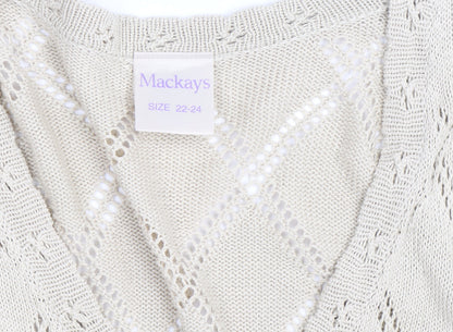 Mackays Women Beige 22 Plus V-Neck Open-Knit Cardigan
