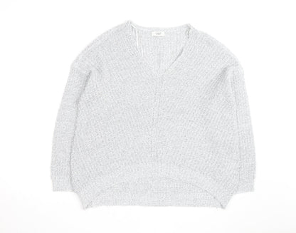 Jacqueline de Yong Women’s Grey V-Neck Chunky Knit Jumper L