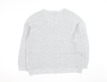 Jacqueline de Yong Women’s Grey V-Neck Chunky Knit Jumper L