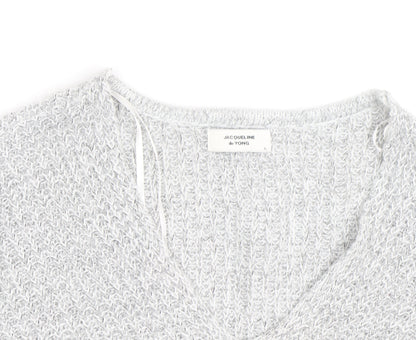 Jacqueline de Yong Women’s Grey V-Neck Chunky Knit Jumper L