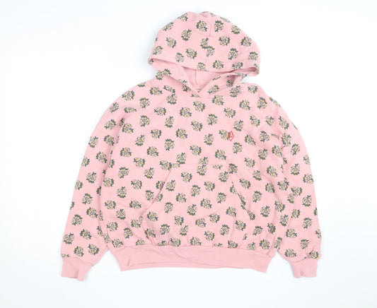The Animals Observatory Pink Floral Pullover Hoodie Women Size 10