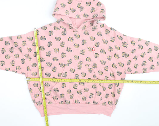 The Animals Observatory Pink Floral Pullover Hoodie Women Size 10