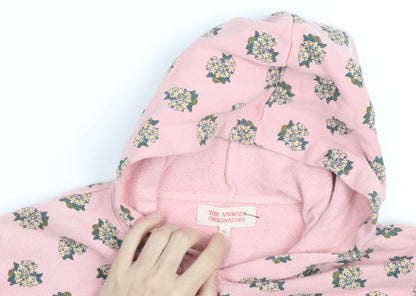 The Animals Observatory Pink Floral Pullover Hoodie Women Size 10