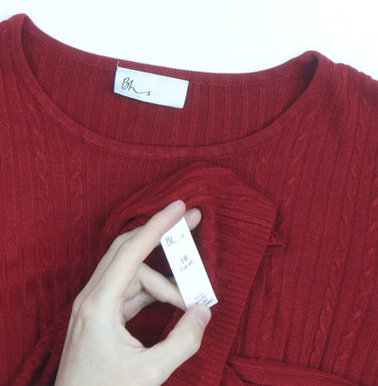 BHS Women’s Red Cable Knit Short Sleeve Pullover Jumper Size 18
