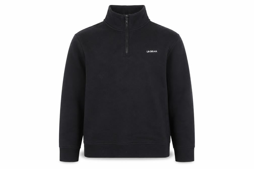Front view of LA Gear Teen Black 1/4 Zip Fleece Sweatshirt UK 16 Regular Fit
