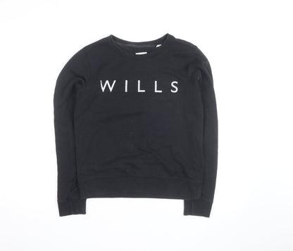 Jack Wills Womens Black Cotton Crew Neck Long Sleeve Sweatshirt Size 4