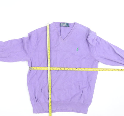 Polo Ralph Lauren Men's Purple Cotton V-Neck Jumper M