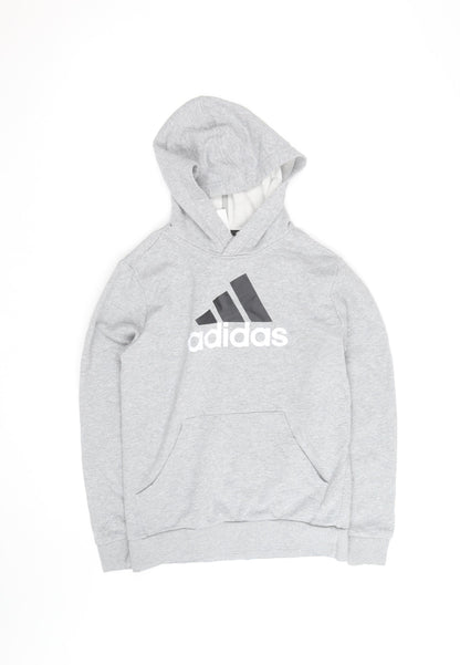 Adidas Boys Grey Pullover Hoodie Long Sleeve Casual Sweatshirt Size 11-12 Years