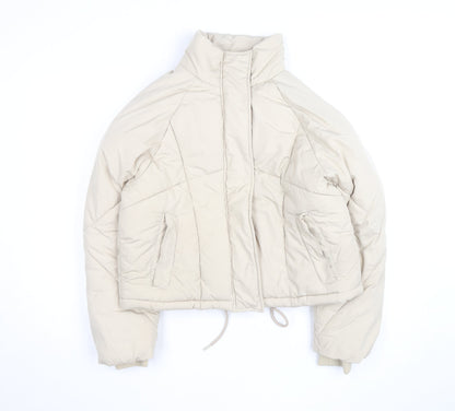 Topshop Women’s Beige Size 8 Puffer Jacket Winter Zip Quilted