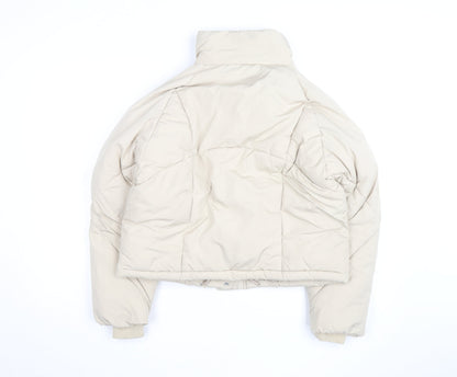 Topshop Women’s Beige Size 8 Puffer Jacket Winter Zip Quilted