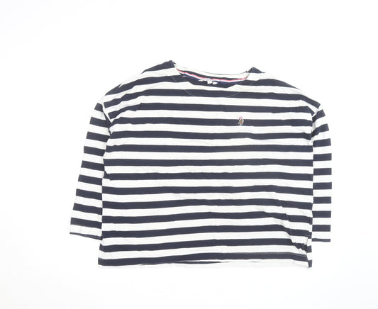 U.S. Polo Assn. Womens Blue White Striped 3/4 Sleeve Cotton T-Shirt Size 14