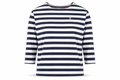 U.S. Polo Assn. Womens Blue White Striped 3/4 Sleeve Cotton T-Shirt Size 14